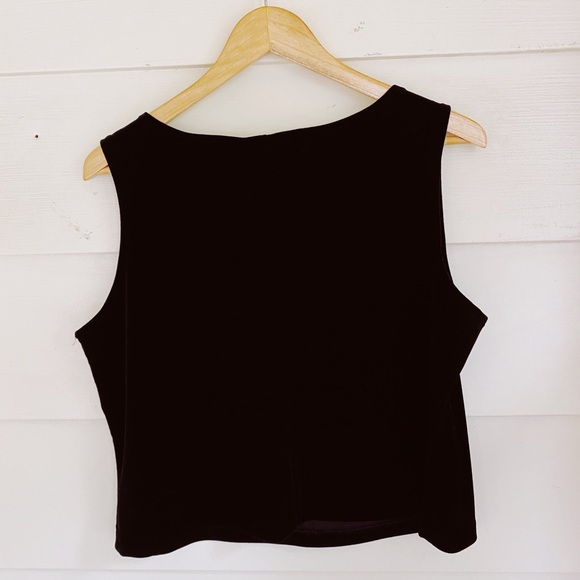 Vintage VTG 80s cropped black velvet flowy sleeveless top - Picture 3 of 3